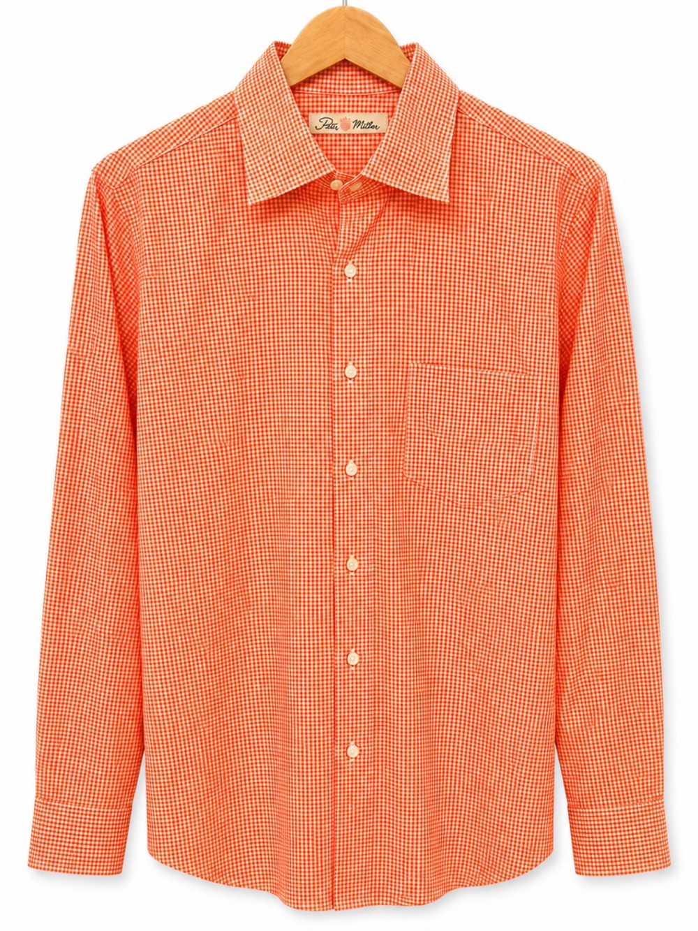 Peter Millar Men’s L Orange Gingham Check 100% Cotton Button Down Shirt